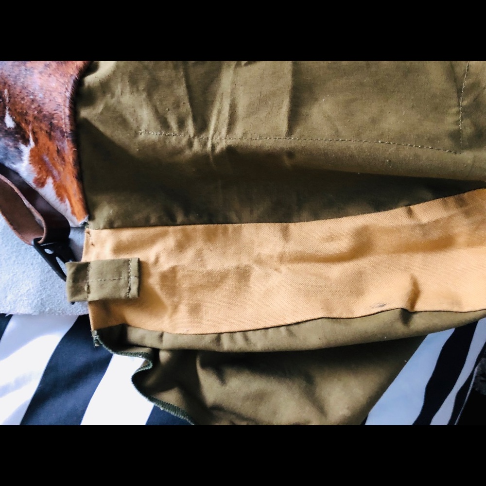 Side Body Bag Real Cow Hid Canvas Leather Strap - Picture 8 of 15